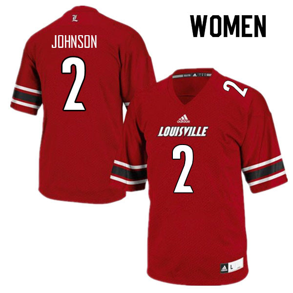 Women #2 Khalib Johnson Louisville Cardinals College Football Jerseys Sale-Red